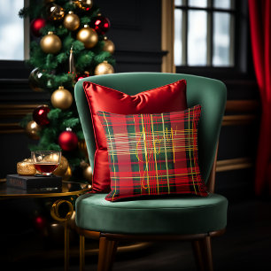 Coussin Calligraphie décorative Tartan Festif 'Joy'