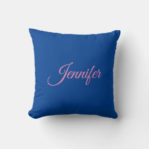 Coussin Calligraphie Elegant rose Bleu Nom personnalisé
