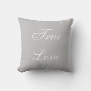 Coussin Calligraphie élégante d'amour blanc sur gris argen