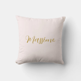 Coussin Calligraphie élégante de couleur or et pastel Nom