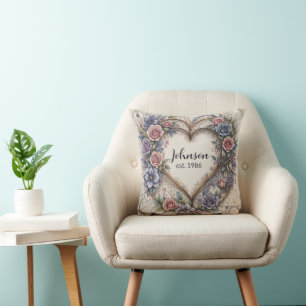 Coussin Calligraphie Mariage Cœur Et Roses