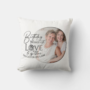 Coussin Calligraphie minimale Photo Anniversaire Belle-fil