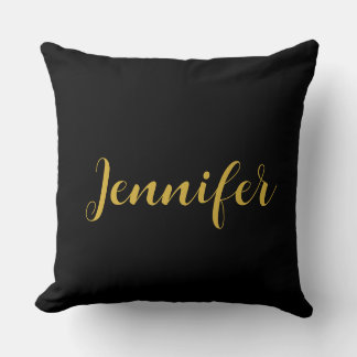 Coussin Calligraphie minimaliste moderne Nom Black Gold