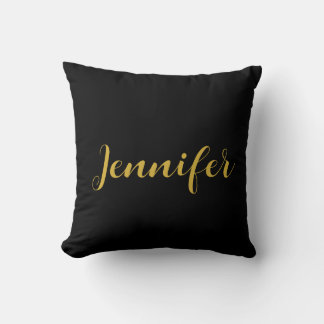 Coussin Calligraphie minimaliste moderne Nom Black Gold