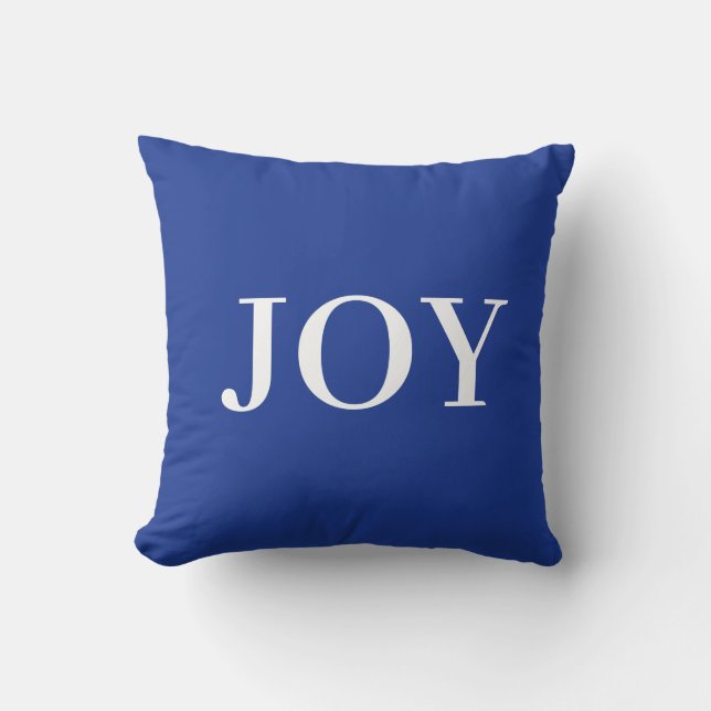 Coussin Calligraphie moderne de la joie sur bleu (Recto)