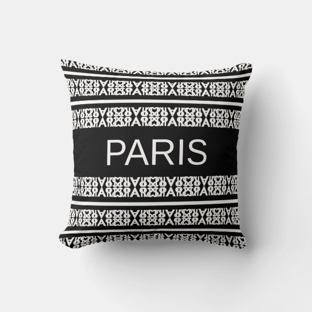 Coussin Calligraphie moderne et élégante de Paris en blanc (Recto)