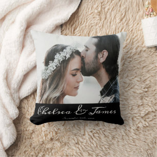 Coussin Calligraphie moderne Overlap Photo Couple Mariage