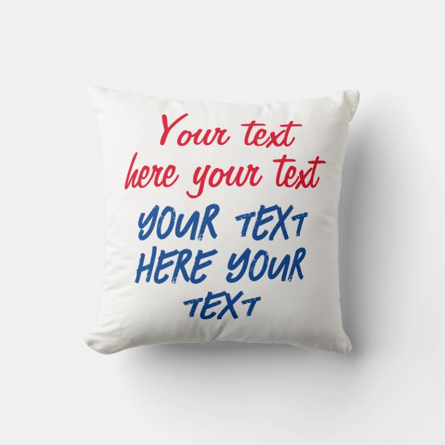Coussin Calligraphie rouge bleu Votre texte ici Remplacer  (Recto)