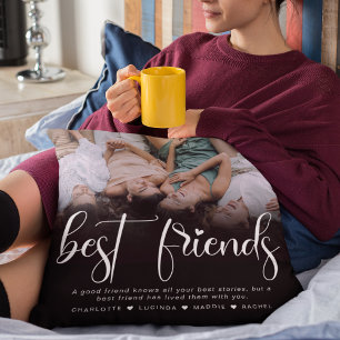 Coussin Calligraphie Script Meilleures Amies Photo & Texte