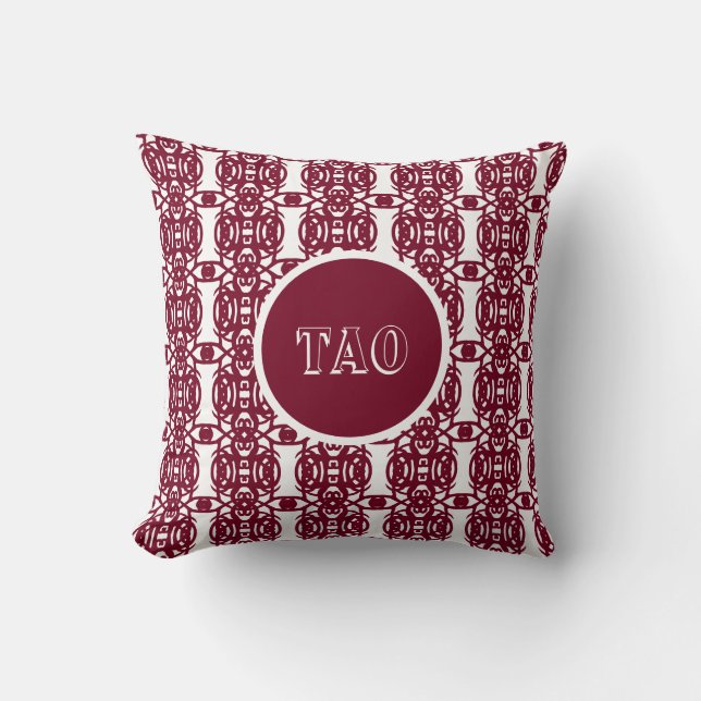 Coussin Calligraphie Tao élégante bordeaux et blanc (Recto)