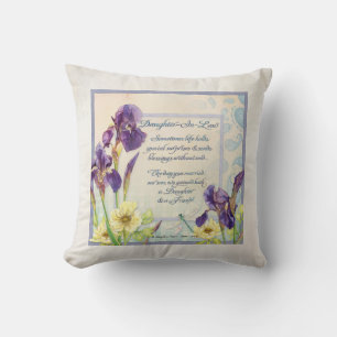 Coussin Calligraphie Verse fille en droit Iris aquarelle
