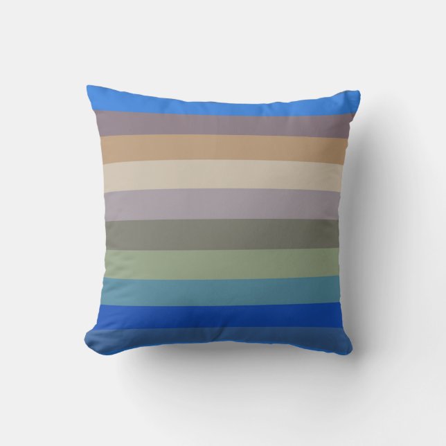 Coussin Calm Coastal Neutral Stripe Pattern in Blues and S (Recto)
