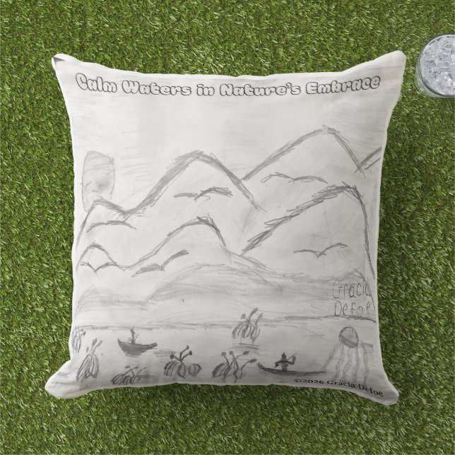 Coussin 'Calm Waters in  Nature's Embrace' Throw Pillow (Herbe)