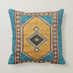Coussin Camel et Turquoise Antique Perse Oriental Tapis