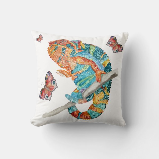 Coussin Caméléon aquarelle vibrant  (Recto)