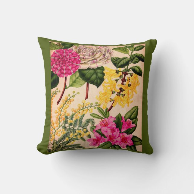 Coussin camélia, forsythie, rhododendron et acacia (Recto)
