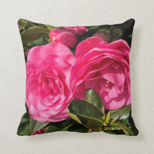 Coussin Camélia rose foncé