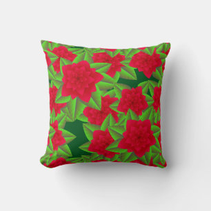 Coussin Camélias rouge foncé et feuilles vertes