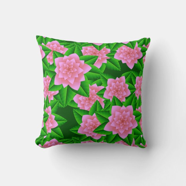 Coussin Camellias rose glace et Feuilles verts (Recto)