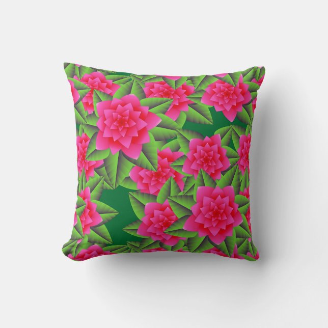 Coussin Camellias roses de Fuschia et Feuilles verts (Recto)