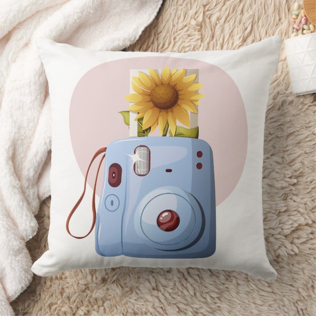 Coussin Caméra instantanée rétro gaie avec Sunflower Photo (Couverture)