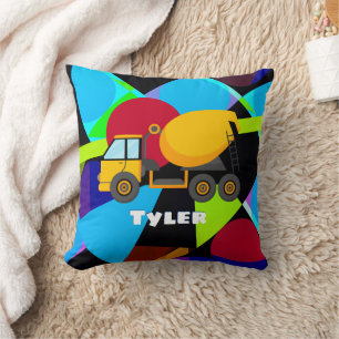 Coussin Camion à ciment jaune, formes géométriques Nom de 