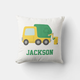 Coussin Camion à ordures jaune et vert Décor de chambre d'