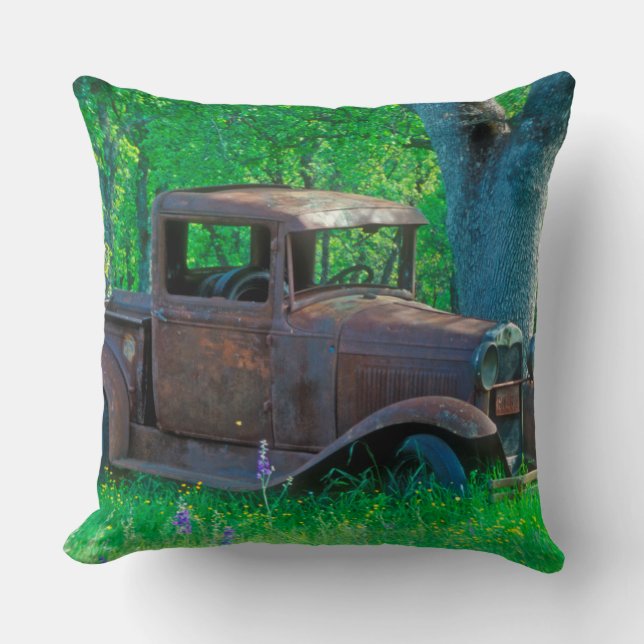 Coussin Camion antique rouillé dans un pré (Recto)