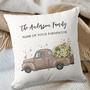Coussin Camion Brown fleurs ferme nom de famille