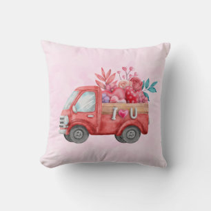 Coussin Camion d'amour mignon avec Coeur Cargo Aquarelle