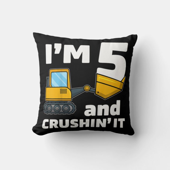 Coussin Camion de construction pour enfants 5e anniversair (Recto)