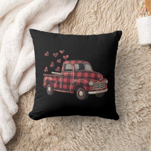 Coussin Camion de la Saint-Valentin Funny Buffalo Plaid Le