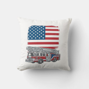 Coussin Camion de pompiers patriotique drapeau américain v