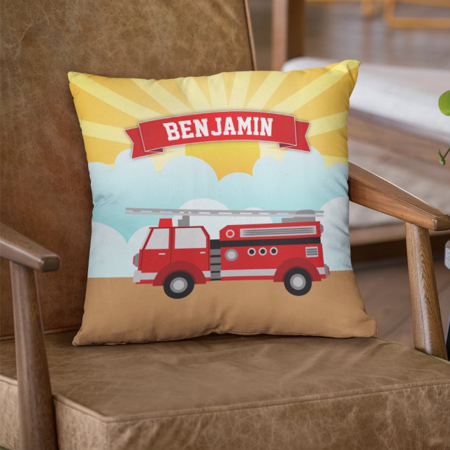 Coussin Camion de pompiers Personnalisé avec le nom de l'e (Créateur téléchargé)