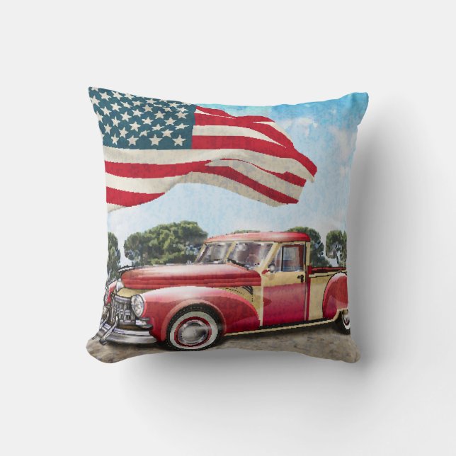 Coussin Camion de ramassage rouge : Drapeau américain Vint (Recto)