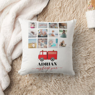 Coussin Camion Feu Rouge Bébé Première année Photo Collage