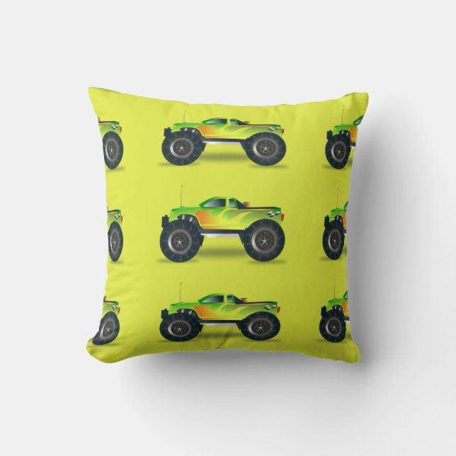 Coussin Camion Monster sur le vert citron (Recto)