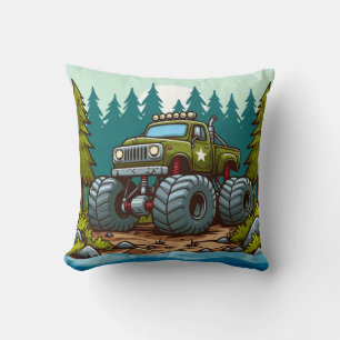 Coussin Camion Monster Vert dans la forêt
