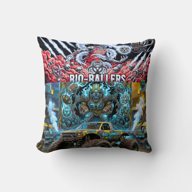 Coussin Camion Monstre TOCOCLAWS Bio-Armure - Crâne Toxiqu (Recto)