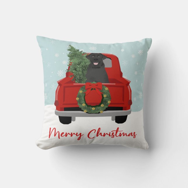Coussin Camion Noël Vintage Black Lab (Recto)