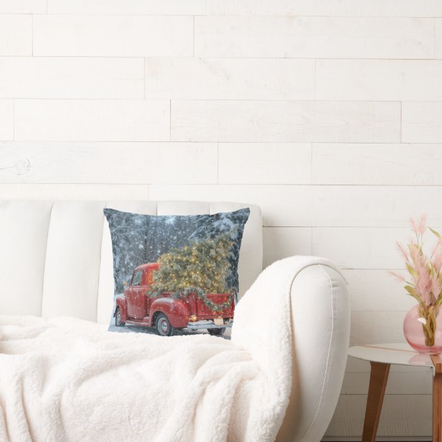 Coussin Camion Red Retro Avec Arbre De Noël Dans Les Flamm (Canapé)