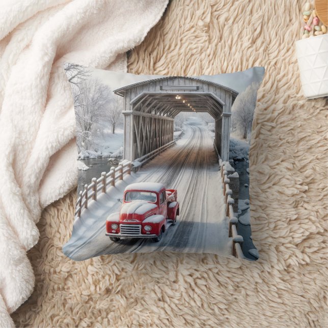 Coussin Camion Red Retro et pont couvert (Couverture)