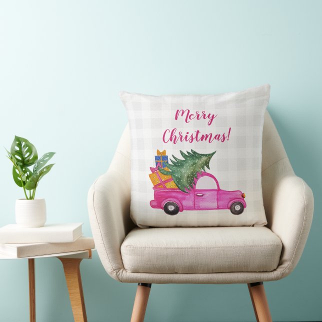 Coussin Camion Rose De Noël Avec Arbre Et Souhaits (Chaise)