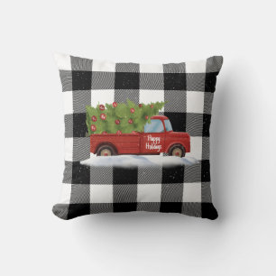 Coussin Camion rouge de Noël sur Plaid