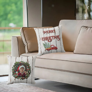 Coussin Camion Rouge en Bois Bruté Maison de Campagne Rust