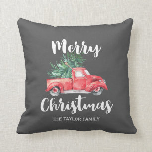 Coussin Camion rouge et Noël gris de l'arbre  