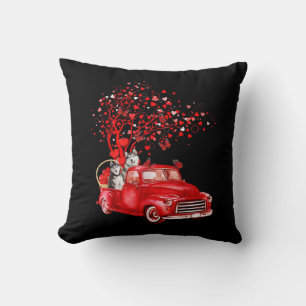 Coussin Camion rouge husky Valentine Butterfly Heart