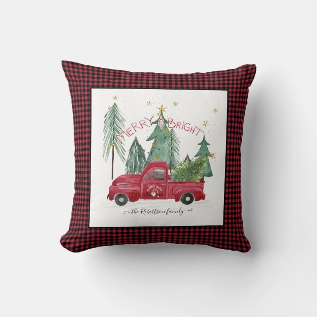 Coussin Camion Rouge Merry Bright Buffalo Check Farm House (Recto)