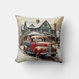 Coussin Camion Rouge Vieux et Cool au Cottage d'Hiver
