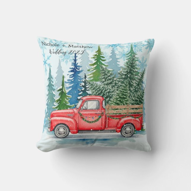 Coussin Camion Rustique de mariage d'hiver (Recto)